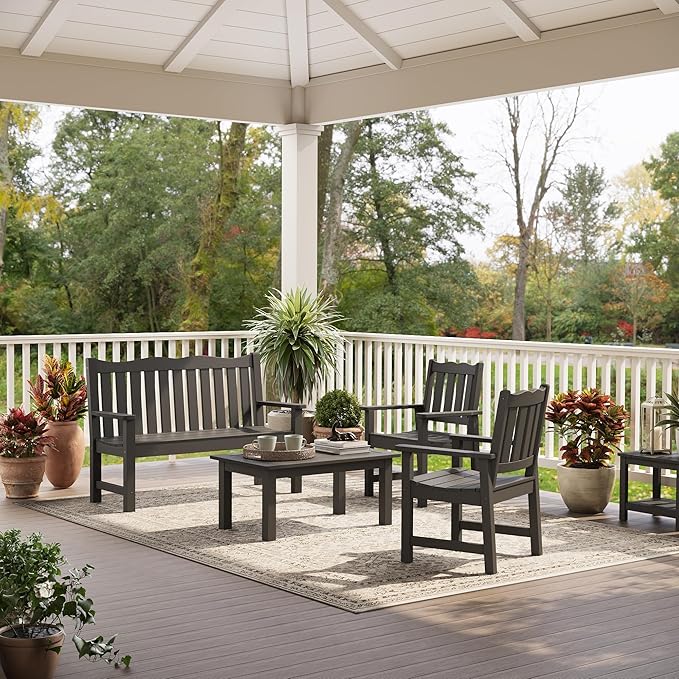 Stoog Weatherproof Outdoor Bench & Outdoor Chairs Set, Patio Furniture Set, Include 2 Garden Chairs and 1 Garden Bench, for Porch, Backyard, Lawn, Patio and Deck, Black