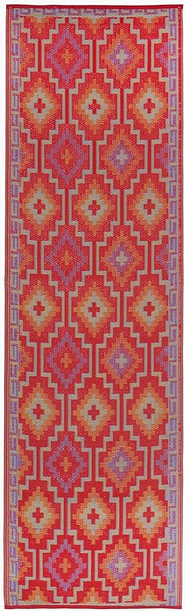 Fab Habitat Outdoor Rug - Waterproof, Fade Resistant, Crease-Free - Premium Recycled Plastic - Vintage Kilim - Porch, Deck, Balcony, Hallway, Poolside - Lhasa - Orange & Violet - 2.5 x 8 ft Runner