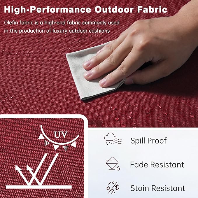 Belord Luxury 6" Thick Outdoor Cushion 4 Set - 24 x24 Inch 28D Sponge Filling Fade-Resistant Chair Cushion, Spill Proof Removable Patio Furniture Replacement Cushion for Sofa Bench Swing - Red