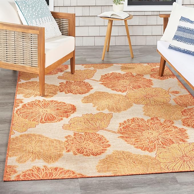 Nourison Home Garden Oasis Coral 6' x 9' Area Rug - Easy Clean, Non Shedding, Bed Room, Living Room, Dining Room, Kitchen (6' x 9')