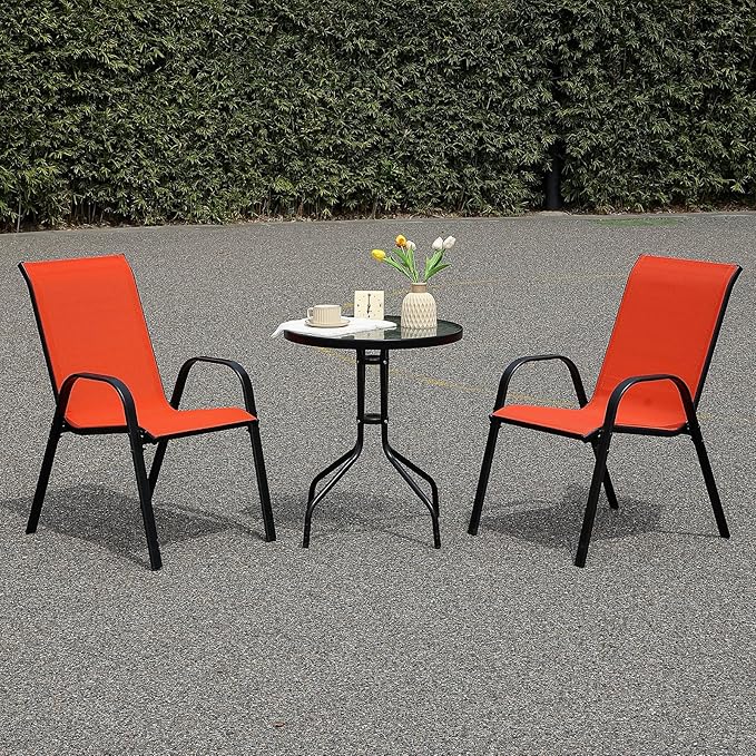 Stackable Outdoor Patio Dining Chairs with Backrest/Armrests for Lawn Garden Balcony Deck Camping-Set of 2 Or 4 (2, red)
