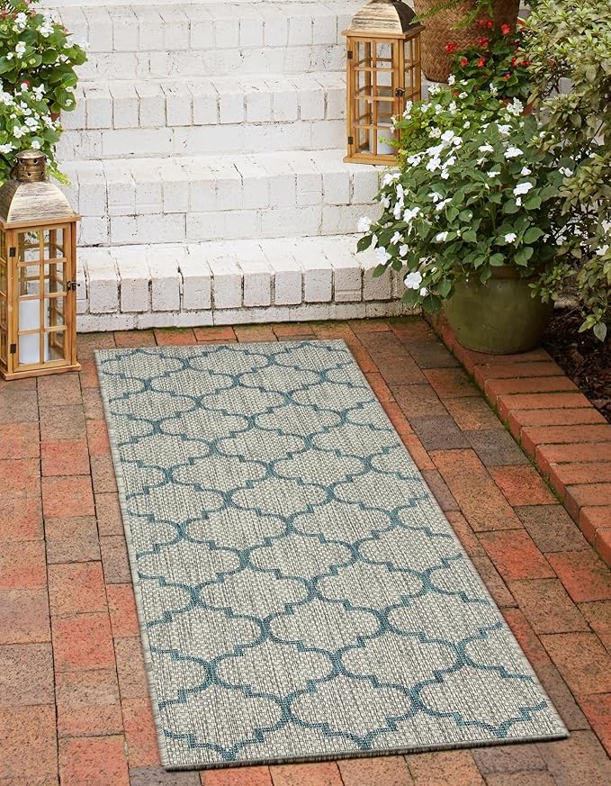Unique Loom Outdoor Trellis Collection Area Rug (2' x 6' 1" Runner, Gray/ Ivory)