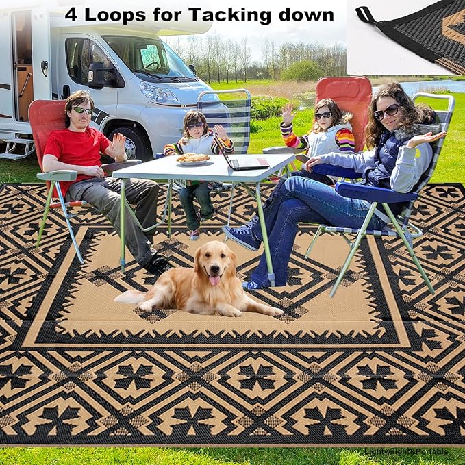 Tent Rug,Tent MatOutdoor Rugs Clearance Waterproof Camping Rug for Outside Your Rv Plastic Straw Black Reversible Outside Mat Durable Edges Patio,Porch,Rv Camping Mat
