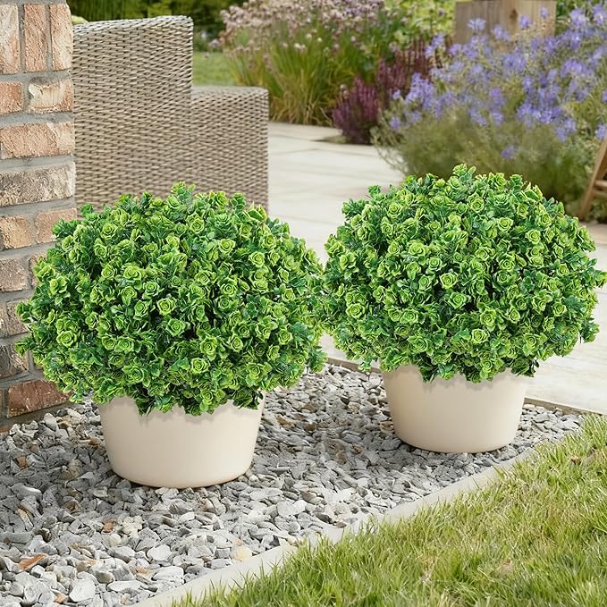 Artificial Fake Outdoor Plants for Spring Summer Decoration, 12 Bundles Fake Plastic Roses UV Resistant Look Real Faux Plants for Planter Outside Front Door Porch Patio Balcony Garden Indoor Yard Urn