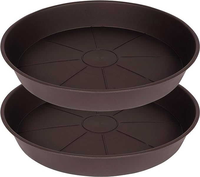 2 Pack of Plant Saucer 20 22 inch (19.5 Inch Base), Deep Heavy Duty Plastic Plant Saucers 20" Round, Flower Plant Trays for Indoors Outdoor, Plant Drip Tray for Planter 18-22" (Chocolate Brown)