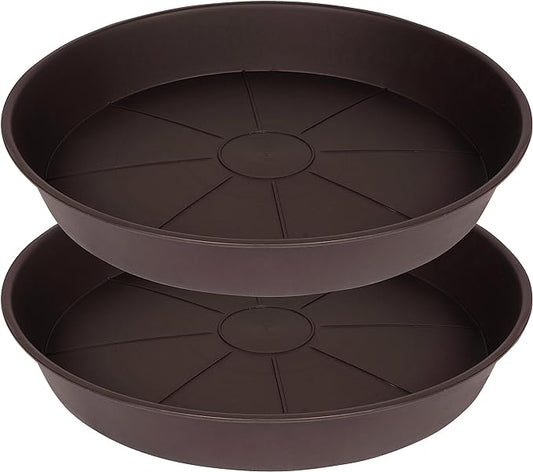 2 Pack of Plant Saucer 20 22 inch (19.5 Inch Base), Deep Heavy Duty Plastic Plant Saucers 20" Round, Flower Plant Trays for Indoors Outdoor, Plant Drip Tray for Planter 18-22" (Chocolate Brown)