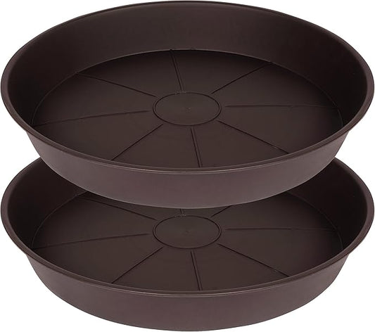 2 Pack of Plant Saucer 24 25 inch (23 Inch Base), Deep Heavy Duty Plastic Plant Saucers 25" Round, Flower Plant Trays for Indoors Outdoor, Plant Drip Tray for Planter 22-26" (Chocolate Brown)