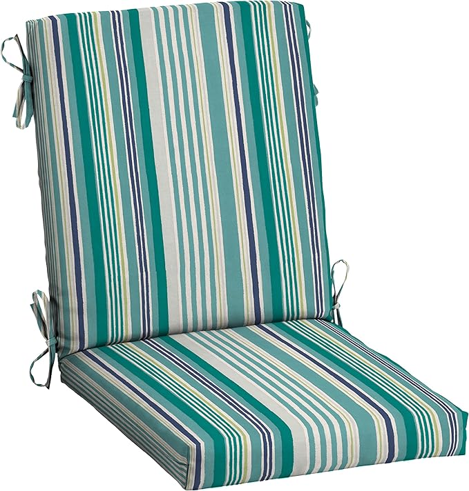 Arden Outdoor Patio Dining Chair Cushion, 20x44, Rain-Proof Seat Pad, Fade-Resistant Outdoor Cushion Teal Cobalt Stripe