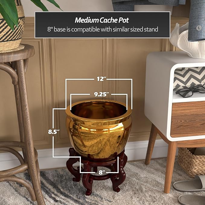 Red Lantern 12" Solid Gold Porcelain Fishbowl