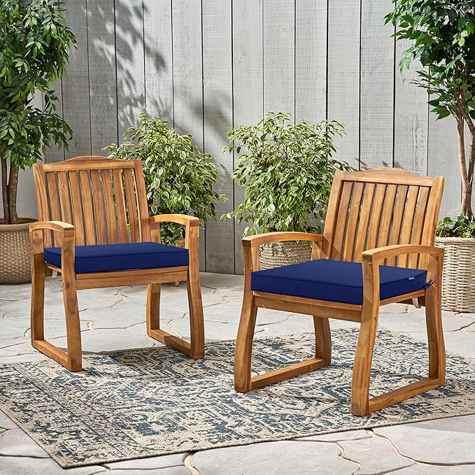 Outdoor Chair Cushions 19 x 19 Inch Water Resistant Patio Chair Cushions with Tie 3 Year Color Fastness Thick Outdoor Seat Cushion for Garden Lawn Patio Furniture Navy Set of 2