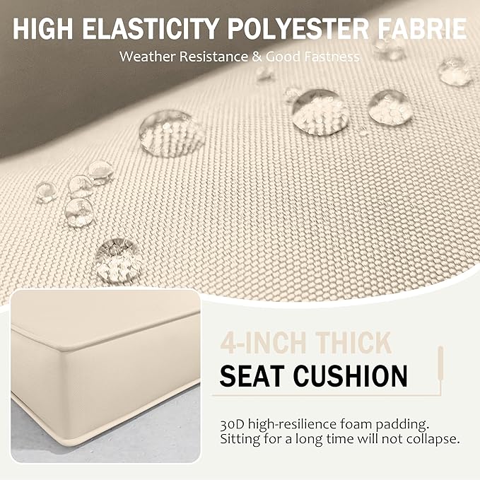 Outdoor Cushions - Patio Furniture Replacement, 4" Deep Seat Sectional Cushions for 4-seat Sofa, Cream