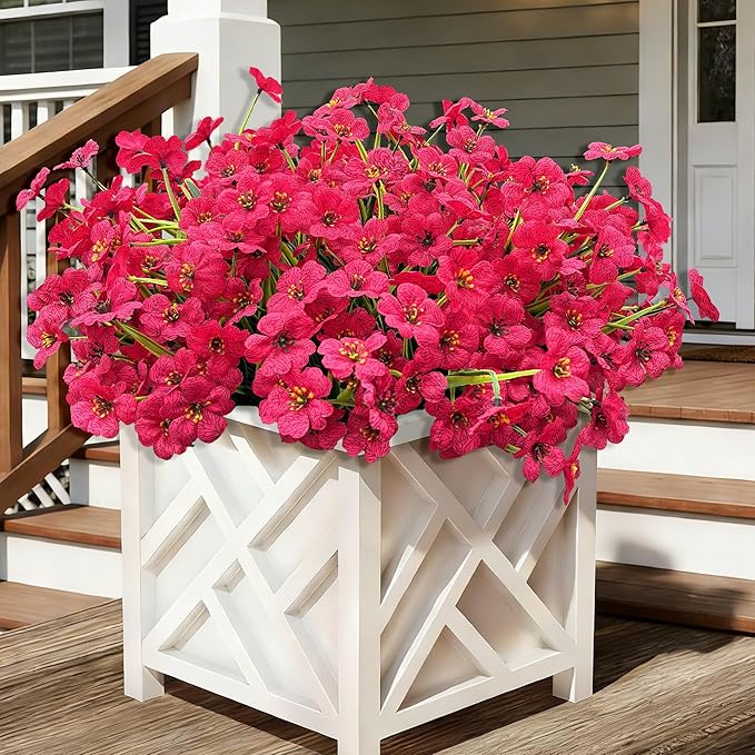 20 Bundles Artificial Flowers for Outdoors, UV Resistant Fake Flowers with Plastic Plants for Outside , Faux magenta Silk Flower for outdoor Planters , realistic Plant Front Porch Patio Decor-Rosy