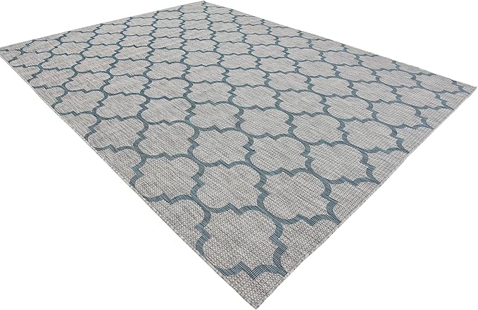 Unique Loom Outdoor Trellis Collection Area Rug (9' x 12' Rectangle, Gray/ Ivory)