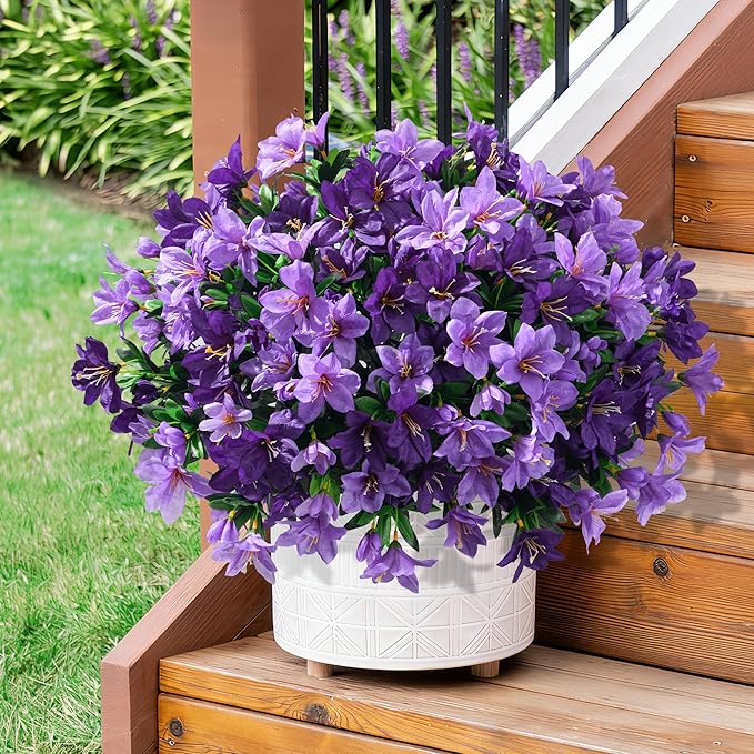 INSPRING Artificial Flowers for Outdoors Spring Decoration, 3 Bundles Faux Silk Outside Azalea Plants UV Resistant Realistic Faux Flowers for Outdoor Planters Porch Patio Garden Yard Home Decor, Mix