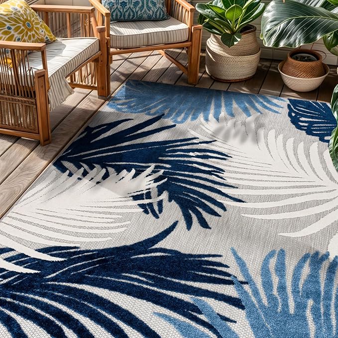 Rugshop Lucca Contemporary Floral Indoor/Outdoor 4' X 6' Navy