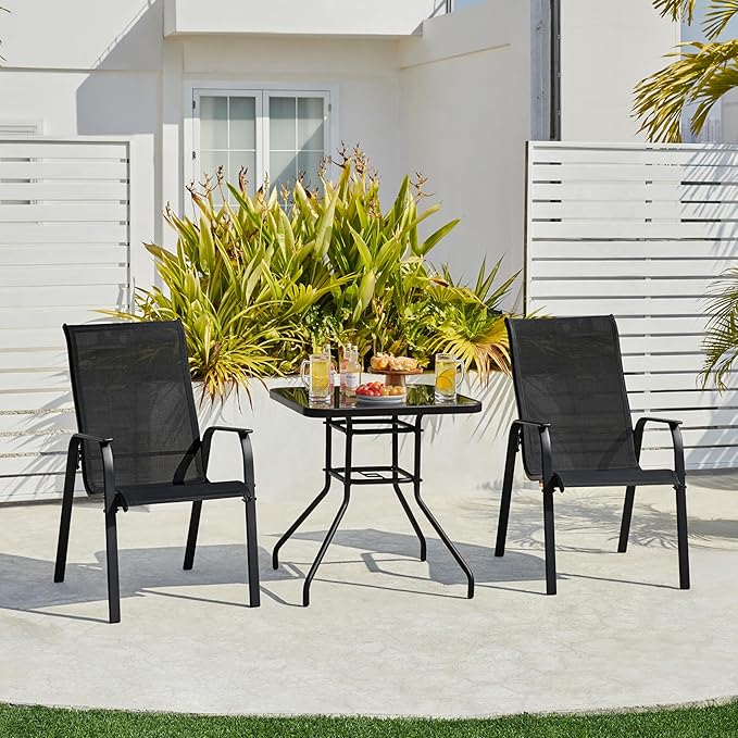 Yaheetech Set of 2 Patio Dining Chairs, Outdoor Stackable Patio Chairs with Backrest/Armrests, All Weather Chairs for Garden/Lawn/Porch/Backyard Pool, Black