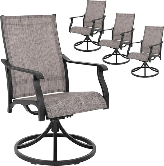 NUU GARDEN Patio Swivel Chair Set of 4, All-Weather Textilene Outdoor Dining Chairs with High Back, Outdoor Dining Chair Set for Lawn Porch Balcony Outside, Grayish Brown