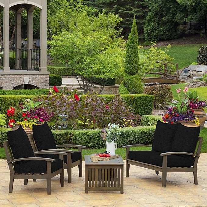 Arden 24x24 Outdoor Deep Seat Cushion Set – Fade-Resistant, Weather-Resistant Outdoor Patio Replacement Cushions Black Leala