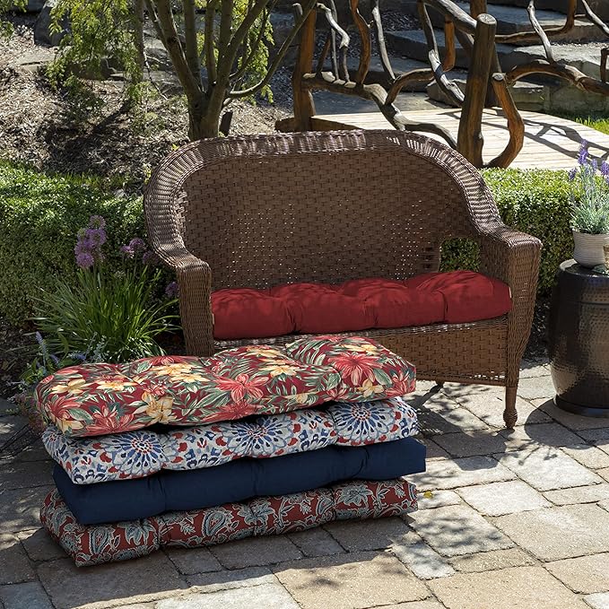 Arden Outdoor Wicker Settee Cushion, 41.5 x 18, Rain-Proof, Fade Resistant Ruby Red Leala