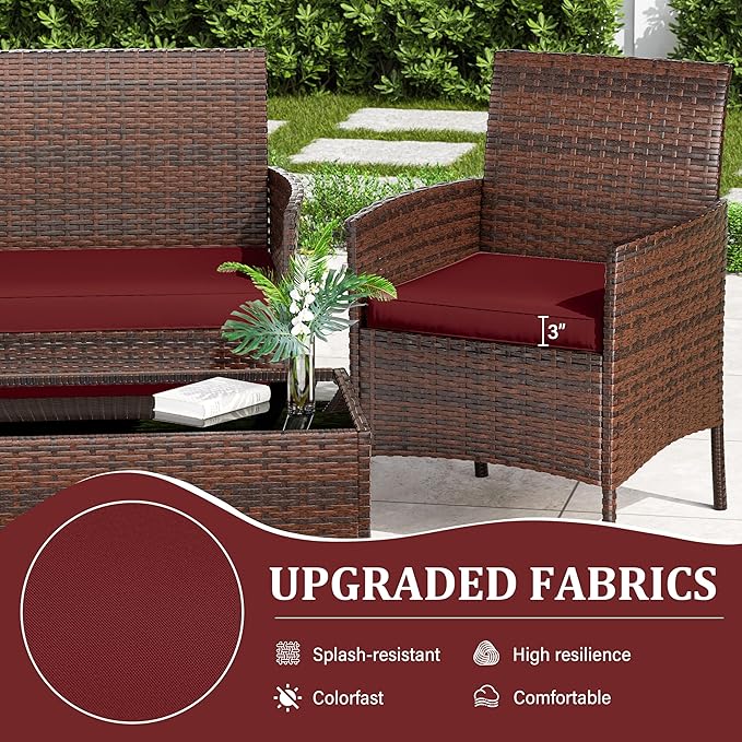 3 Pack Outdoor Replacement Cushions, Fit for 4-Seater Wicker Rattan Patio Conversation Set, 36x18x3,18x18x3, Liner & Cover