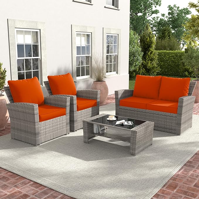 Amopatio Outdoor Chair Cushions 22.5"× 20.3" × 4", Set of 4 with Removable Cover, Waterproof & Fade Resistant seat Cushions for Patio Furniture, Orange Red