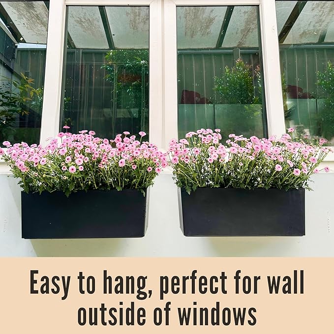 LaLaGreen Wall Planters for Outdoor (14 Inch, 4 Pack) Black Self Watering System Hanging Planter Box Flower Pot, Rectangular Wall Mount Indoor Vertical Living Garden Decoration Window Sill Herb Trendy