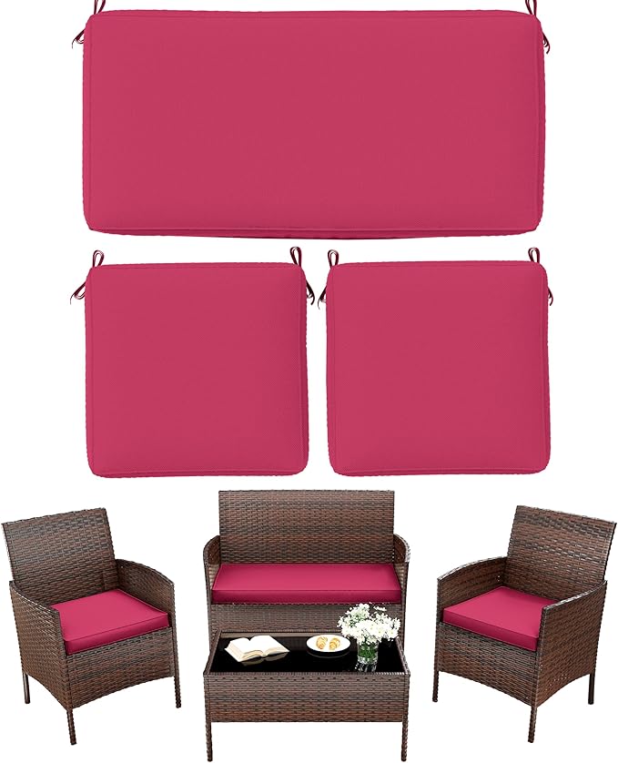 3 Pack Outdoor Replacement Cushions, Fit for 4-Seater Wicker Rattan Patio Conversation Set, 36x18x3,18x18x3, Liner & Cover