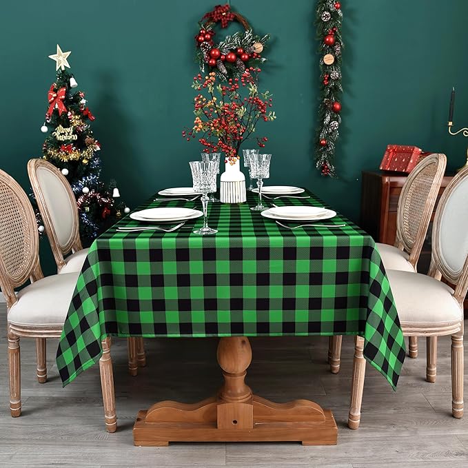 Gingham Plaid Tablecloth - Rectangular 58x102 Inch Water Resistant St Patricks Table Cloth for Indoor/Outdoor Use - Seasonal Irish Christmas Table Cover for Kitchen, Picnics, and Parties
