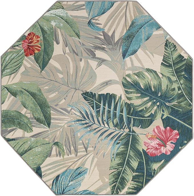 Unique Loom Outdoor Botanical Collection Area Rug - Kula (5' 3" Octagon Multi/Gray)