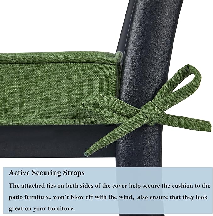 FUNHOME Indoor/Outdoor Chair Cushions Set of 2, 18 x 18 x 2.5 Inch Square Corner Outdoor Cushions for Patio Furniture,2 Packs Patio Chair Cushions with Ties-Moss Green