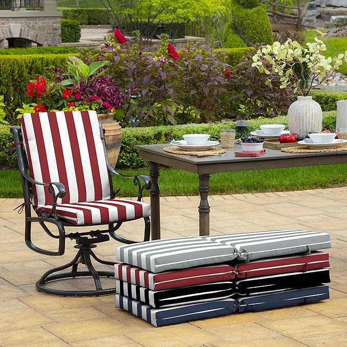 Arden 4-Pack Outdoor Patio Dining Chair Cushion, 20x44, Rain-Proof Seat Pad, Fade-Resistant Outdoor Cushion Ruby Red Cabana Stripe