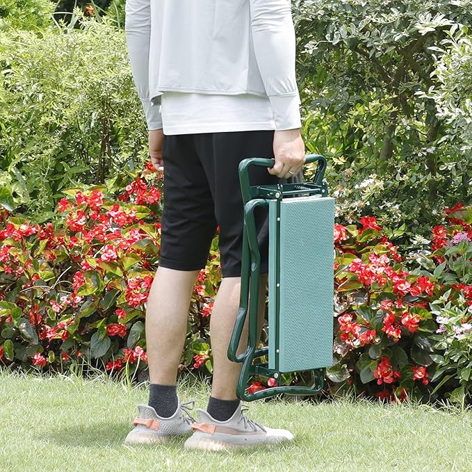 HomGarden Folding Garden Kneeler Seat Bench Stool w/Soft Kneeling Pad and Large Tool Pouch Foldable Gardener Stool