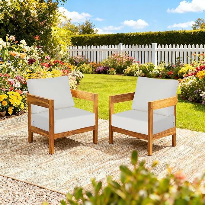 23.5"x27" Outdoor Deep Seat Patio Cushions Set of 2, Deep Seat Bottom Resilient Foam Filling Water-Resistant Stain-Resistant UV Resistant Weather Resistant with YKK Zippers, Almond