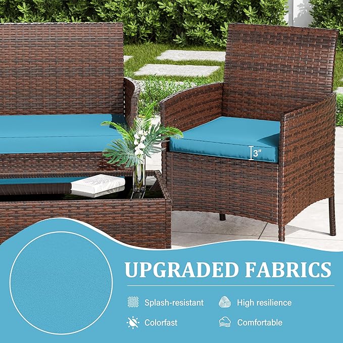 3 Pack Outdoor Replacement Cushions, Fit for 4-Seater Wicker Rattan Patio Conversation Set, 36x18x3,18x18x3, Liner & Cover