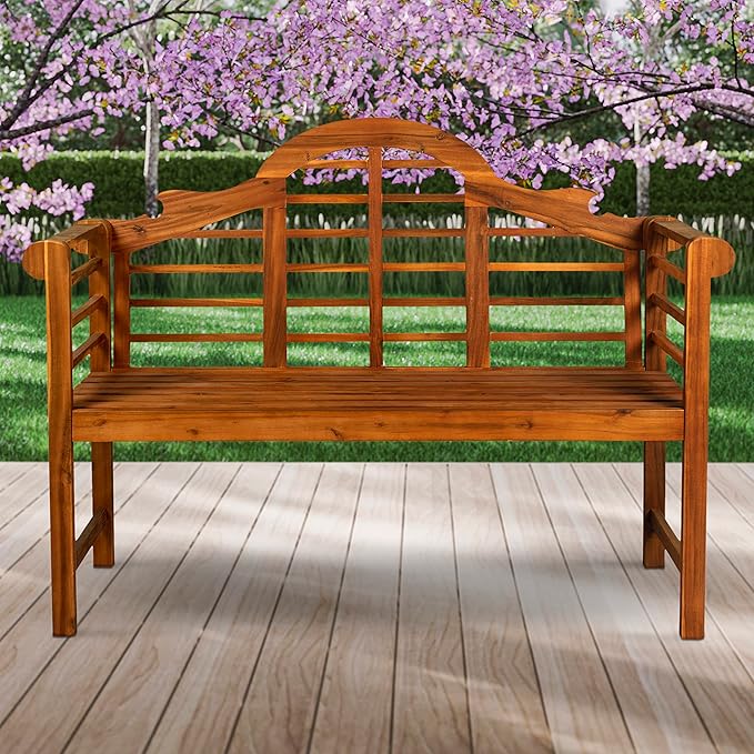 JONATHAN Y BNH103A Lutyens 51.2" 3-Seat Arched 600-Lbs Support Acacia Wood Outdoor Garden Patio Bench for Garden, Lawn, Backyard, Pool, Deck, Beach, Firepit, Teak