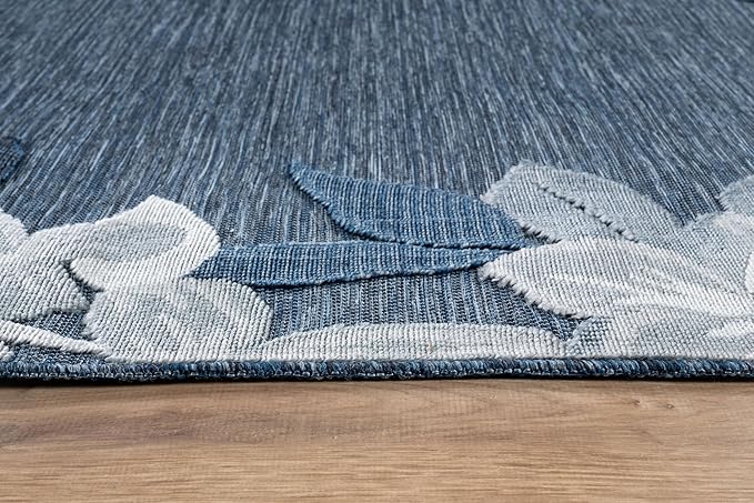 Outdoor Rug 6x9 Washable Area Rugs Indoor Outdoor Carpets Navy Border Floral Non Shedding Waterproof Easy Clean Patio Deck Porch Living Room Bedroom Garden RV (6 X 9 Navy)