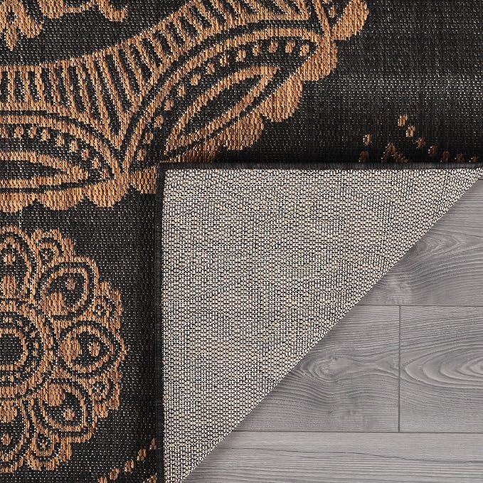 Medallion Outdoor Rug 5x7 Washable Outside Carpet for Indoor Patio Porch Waterproof Easy Cleaning Non Shedding Area Rugs Nut Brown 5 x 7
