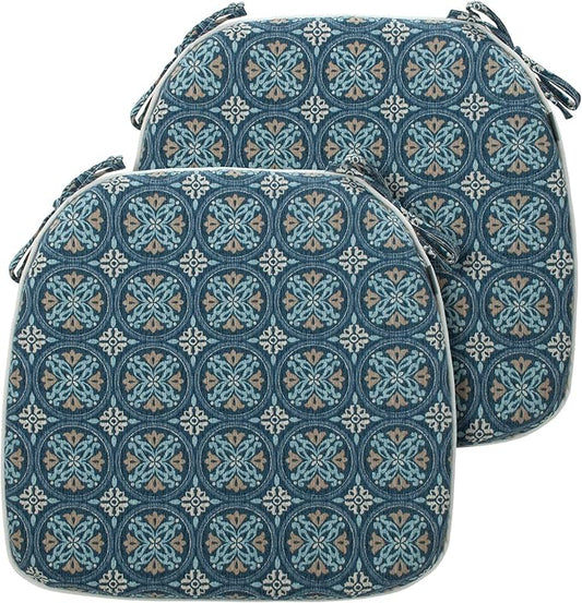Magpie Fabrics Outdoor/Indoor 17"x16"x2" Chair Cushions with Ties Set of 2, Waterproof All Weather U-Shape Seat Pads Decoration for Patio Garden Furniture Home Office (Morgan Medal Blue)