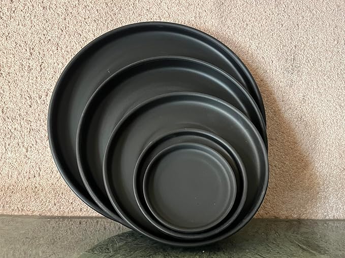 4 inch Matte Black Ceramic Plant Saucer (4 Pack)-Ceramic Drainage Tray for Plant Pot