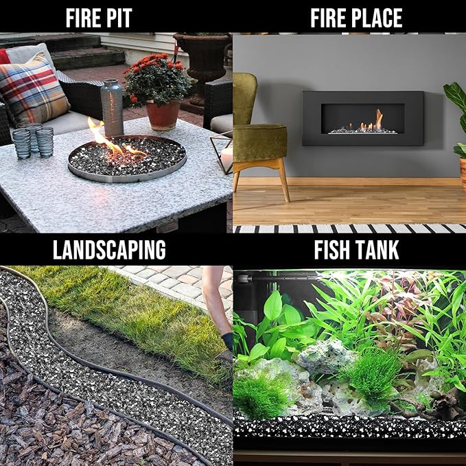 Skyflame 10-Pound Fire Glass for Fireplace Fire Pit and Landscaping, Onyx Black Reflective, 1/4-Inch