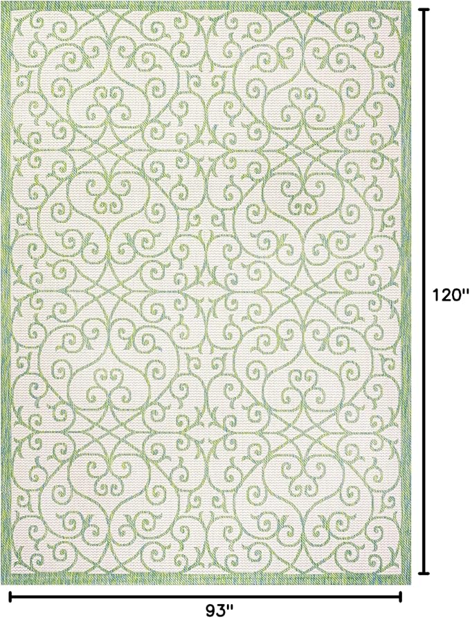 JONATHAN Y Vintage Filigree Indoor Outdoor Area Rug 8X10 Cream/Green, Madrid Textured Weave for Backyard, Patio, Porch, Easy-Cleaning, High Traffic, Pet-Friendly, Non-Shedding (SMB107J-8)