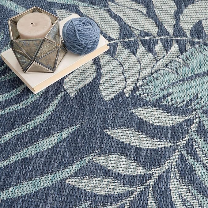 Nourison Home Garden Oasis Navy 8' x Round Area Rug - Easy Clean, Non Shedding, Bed Room, Living Room, Dining Room, Kitchen (8' x Round)