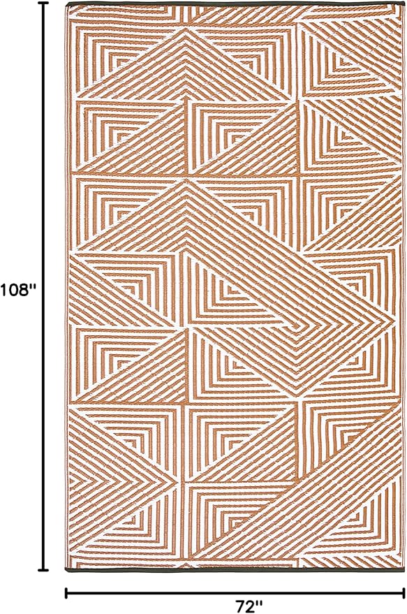 Fab Habitat Outdoor Rug - Waterproof, Fade Resistant, Crease-Free, Reversible - Premium Recycled Plastic - Modern Geometric - Large Patio, Deck, Sunroom, Camping, RV - Tokyo - Burnt Orange - 6 x 9 ft