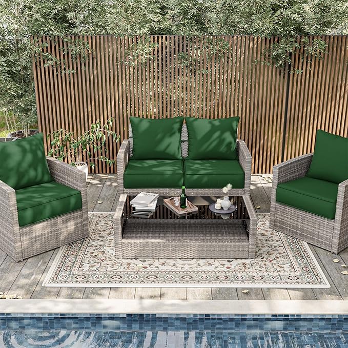 Outdoor Patio Chair Cushions Set 24 L X 24 W X 5 H Waterproof & Fade Resistant Deep Seat and Back Cushions with Removable Covers Outdoor Seat Cushion Set for Chairs and Sofas