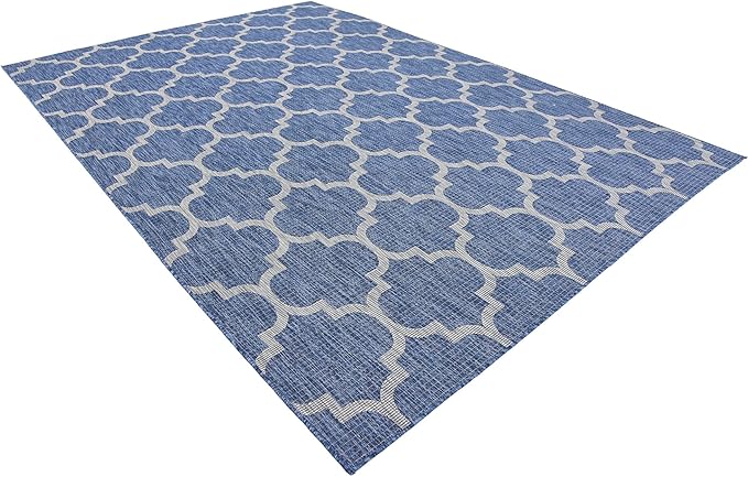 Unique Loom Outdoor Trellis Collection Area Rug (7' 10" x 11' 4" Rectangle, Navy Blue/ Ivory)