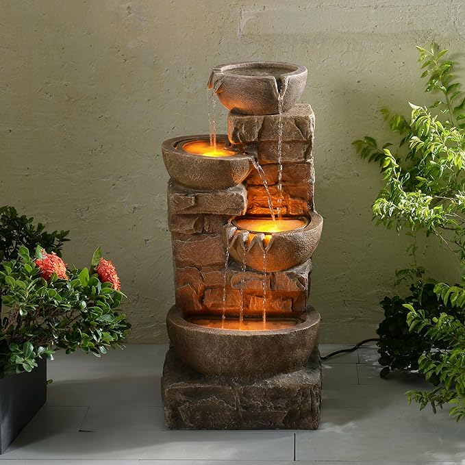 Teamson Home 33.27" Water Fountain with LED Lights, Brown