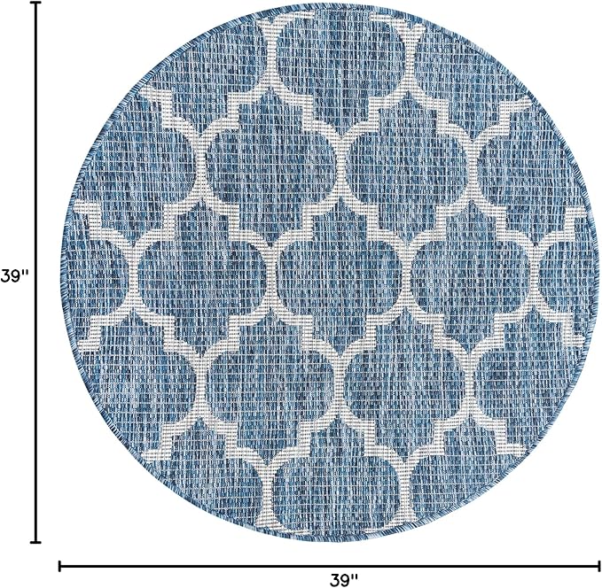 Unique Loom Outdoor Trellis Collection Area Rug - Trellis (Round 3' 3" x 3' 3", Navy Blue/ Ivory)