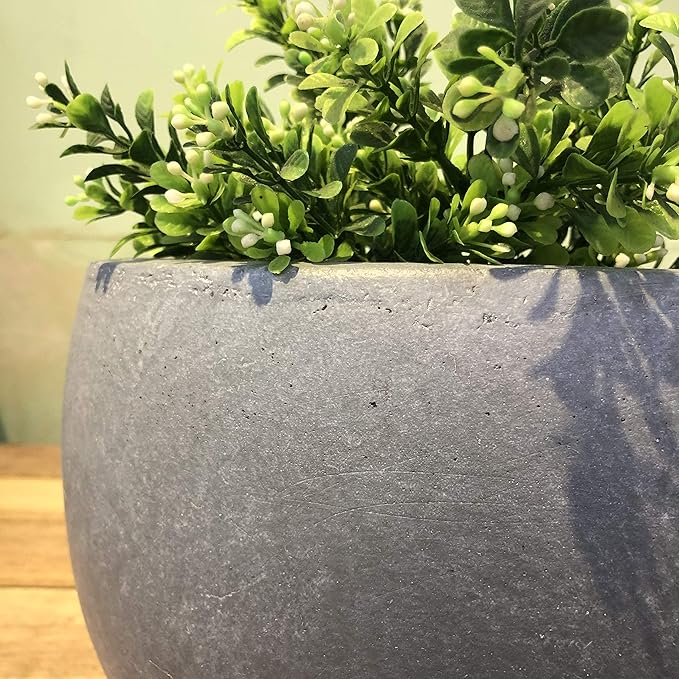 Kante 11.8" Dia Round Concrete Planter, Outdoor/Indoor Large Bowl Plant Pots with Drainage Hole and Rubber Plug for Garden Patio Balcony Home, Slate Gray