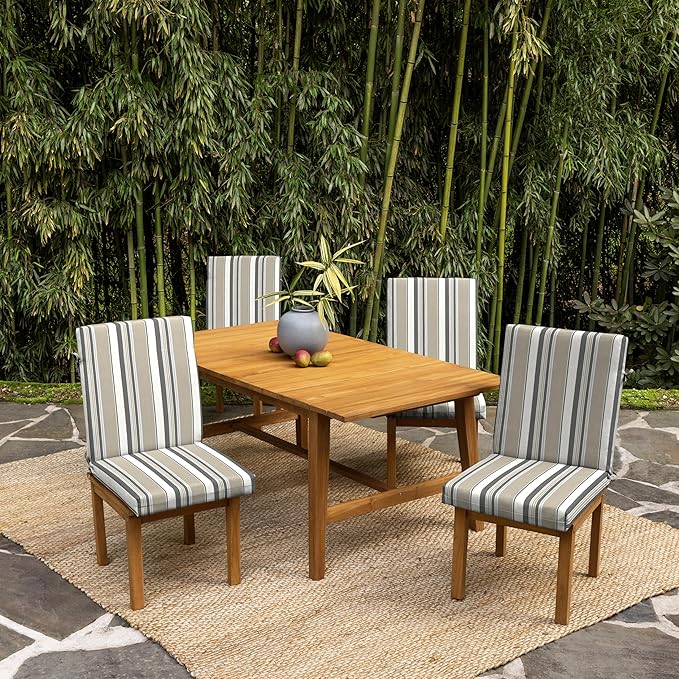 Arden 2-Pack earthFIBER Outdoor Patio Dining Chair Cushion, 20x44, Rain-Proof Seat Pad, Fade-Resistant Outdoor Cushion Taupe Grey Boardwalk Stripe