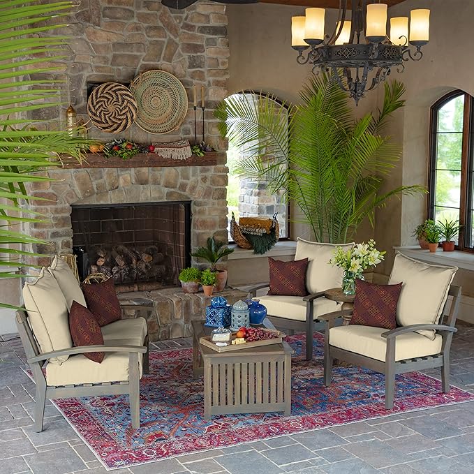 Arden Outdoor Foam Deep Seat Cushion Set, 22 in x 24 in, Weather-Proof, Rain-Proof, Fade Resistant Patio Cushion, Bottom and Back Cushion for Chair, Sofa, and Couch Tan Leala